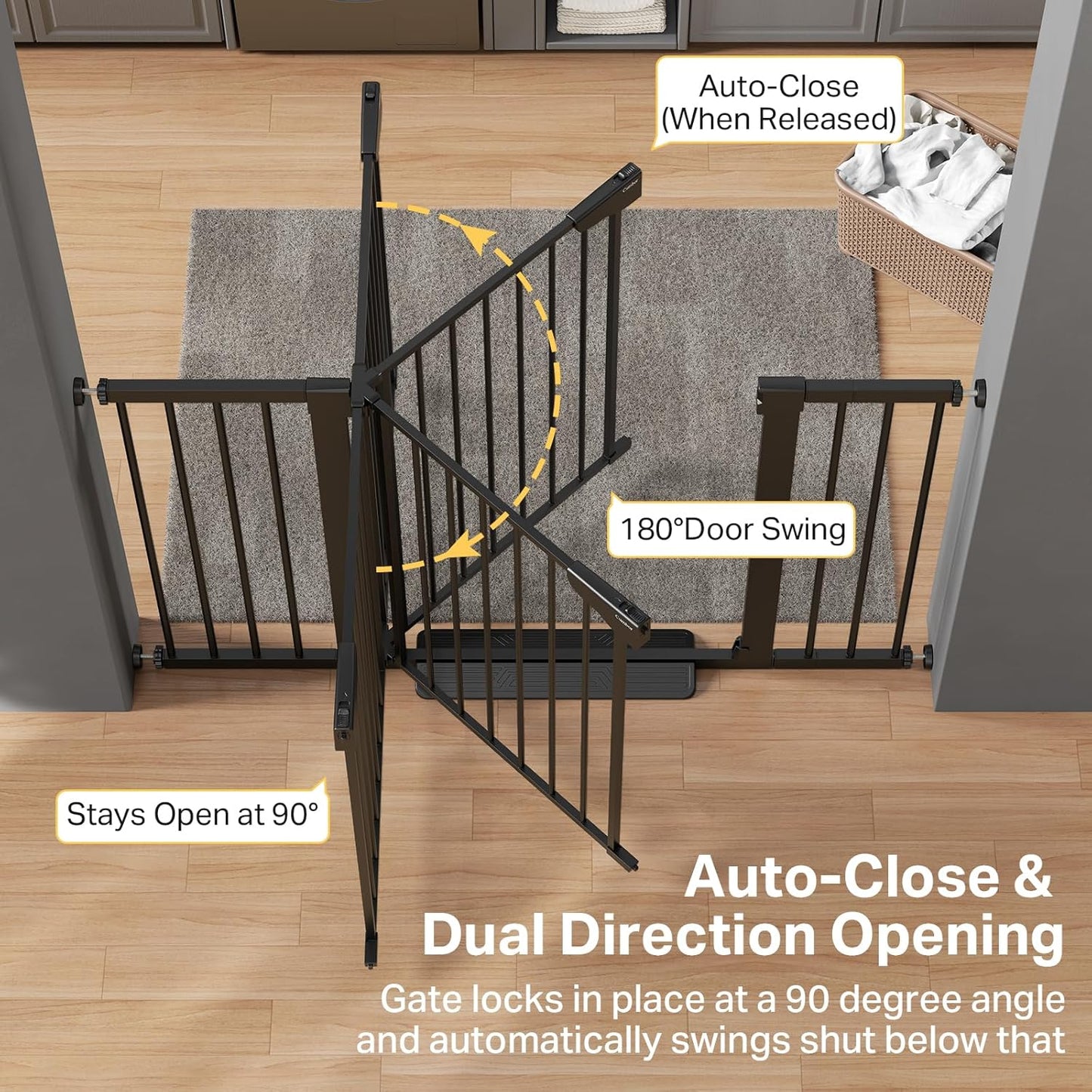 29.7-51.5 in Extra Wide Baby Gate for Stairs, Dog Gate Indoor Black