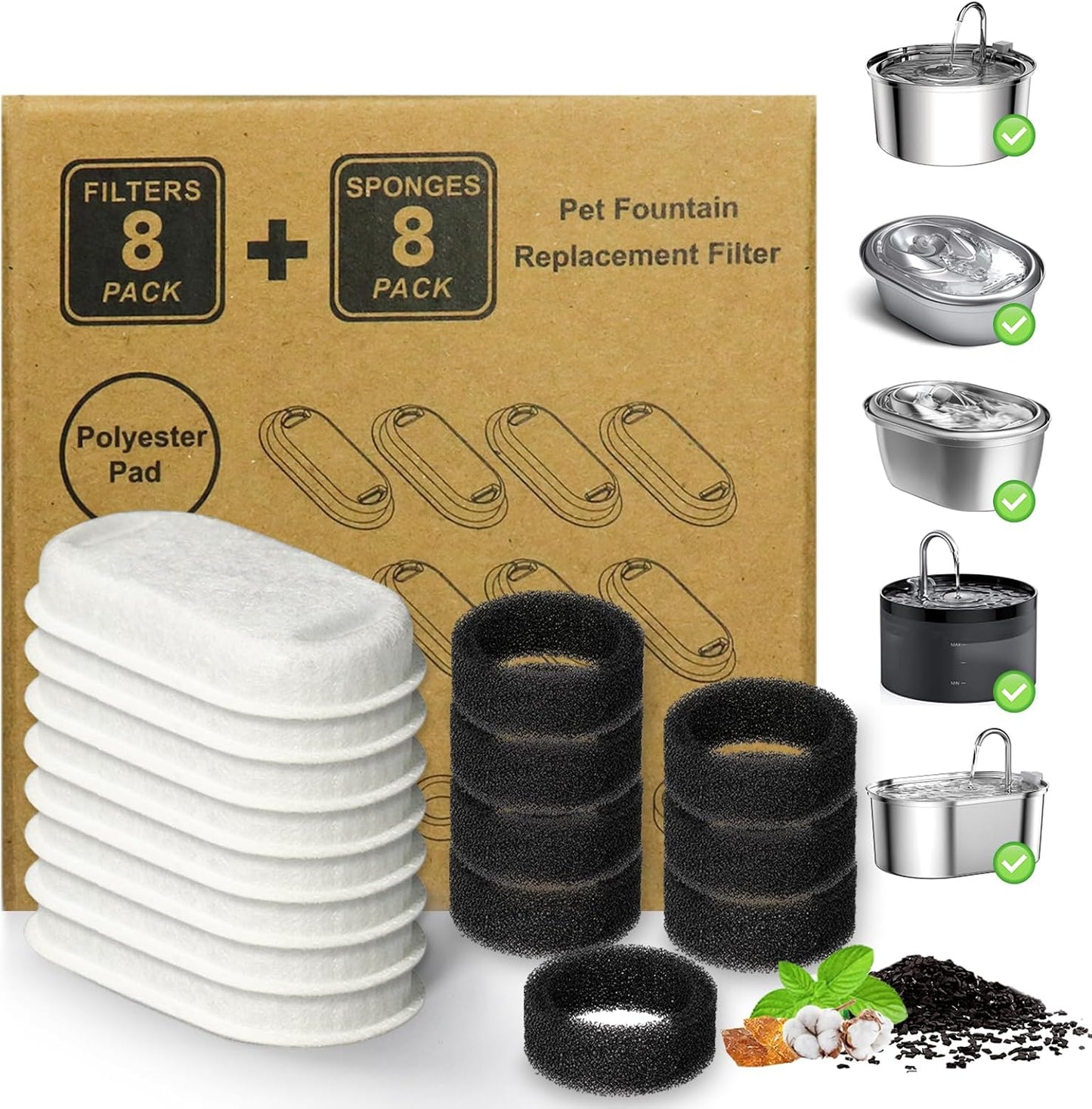 Cat Water Fountain Filter 16Pcs Fit 101Oz/3L Stainless Steel Pet Fountain