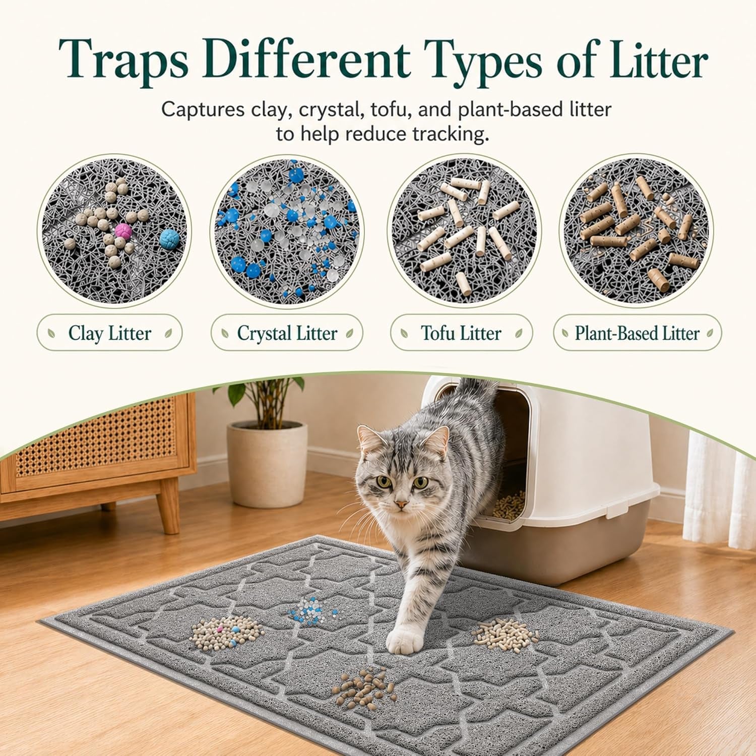 Cat Litter Mat, Waterproof Litter Trap Mat, 35.4X23.6, Dark Grey