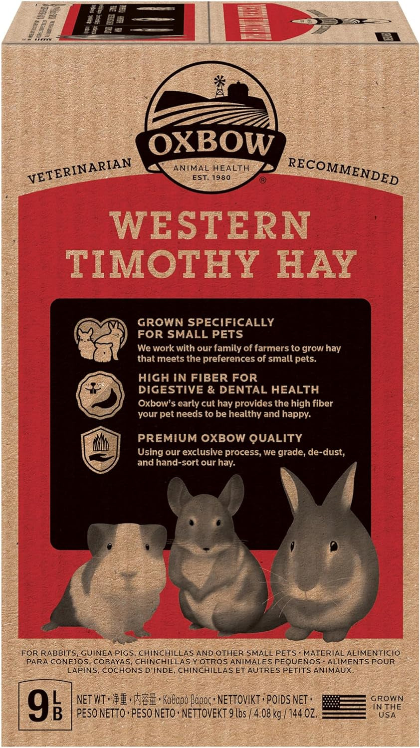 Western Timothy Hay, Guinea Pig Hay, Small Pet Bunny Supplies, All Natural Grass for Guinea Pig, Bunny, Chinchilla & Hamster, Rabbit Supplies for Bunnies, 9 Lb Box