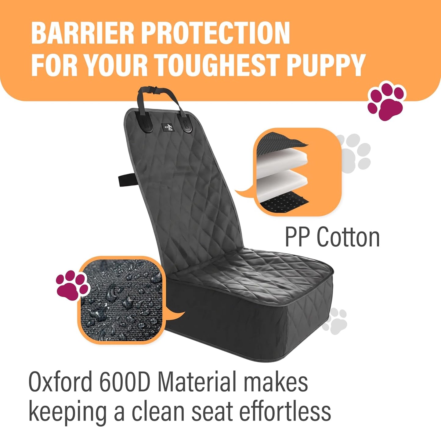 Dog Car Seat Cover, Waterproof Front Seat Protector for SUV Truck Sedan, Pet Safety Travel Comfort System with Universal Fit, Beige