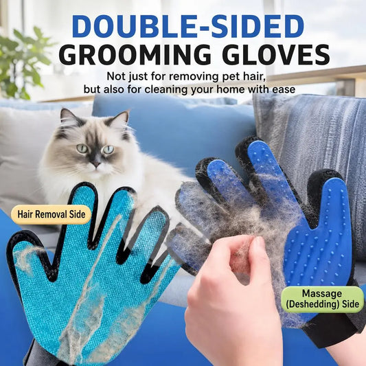 Professional Pet Grooming Gloves with Enhanced 255 Silicone Tips, Dual-Function Deshedding and Massage Mitt for Dogs and Cats, Flexible 5-Finger Design for Bathing and Grooming, Suitable for All Coat Types