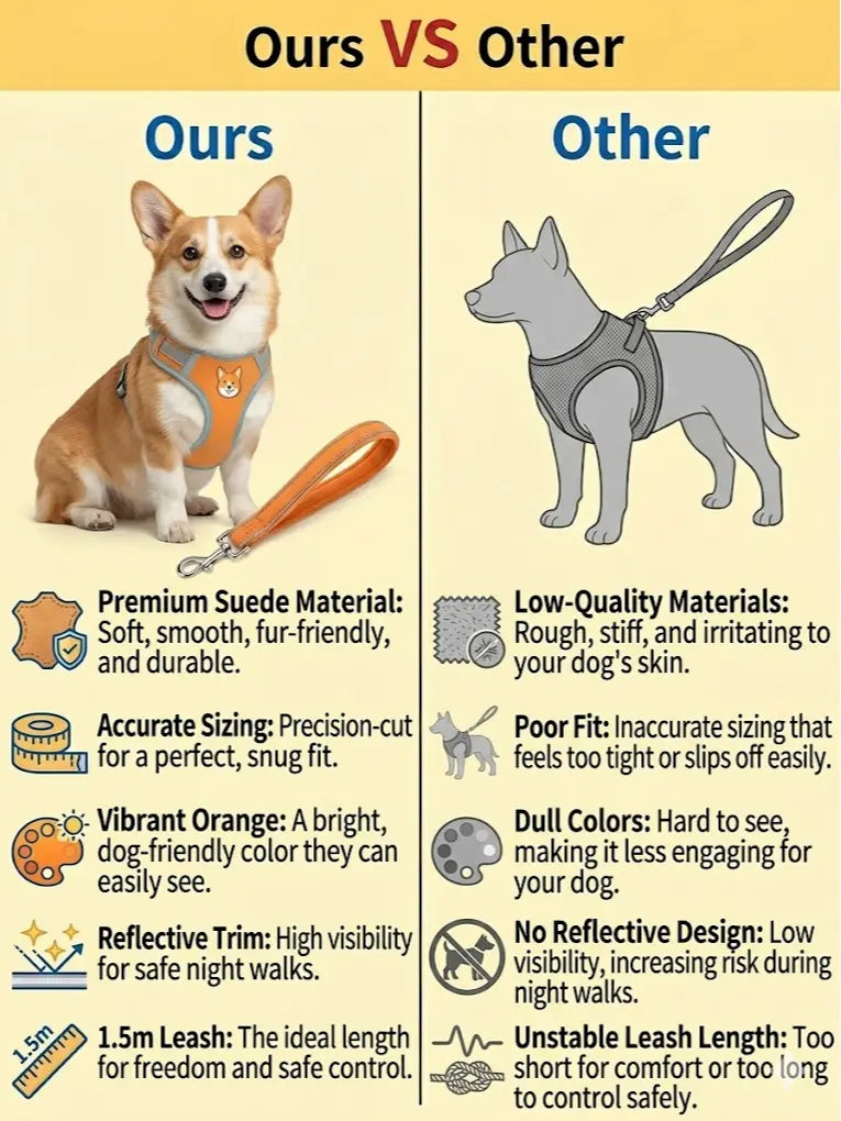 Adjustable 2-Pack Pet Harness and Leash Set, Soft Suede Vest, Durable Reflective Design, Tangle-Free Leash for Effortless Walking, Perfect for Daily Use and Nighttime Activities