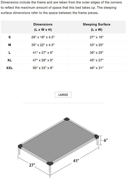 Chew Proof Elevated Cot Bed, L, Black Mesh