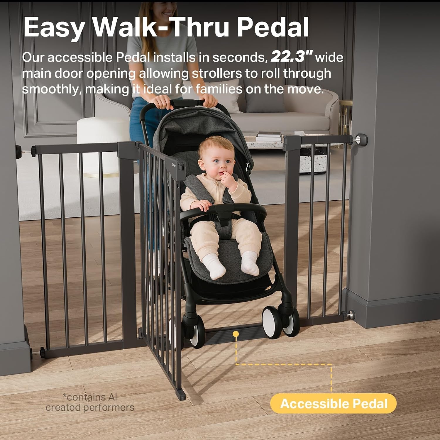 29.7-51.5 in Extra Wide Baby Gate for Stairs, Dog Gate Indoor Black