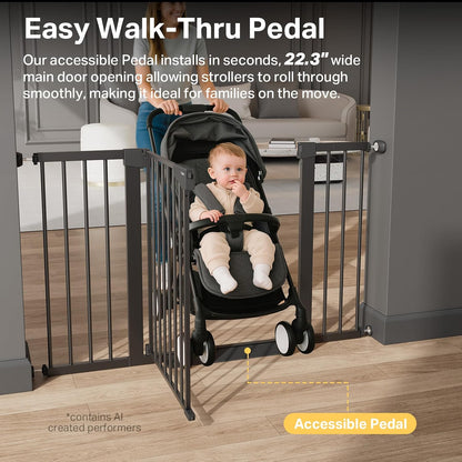 29.7-51.5 in Extra Wide Baby Gate for Stairs, Dog Gate Indoor Black